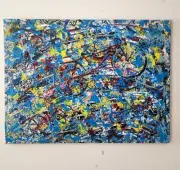 Red Bicycles Painting Abstract, Original Art, Acrylic on Canvas signed by artist