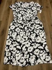 Amazon Dress, Womens Size XS, Black White, Floral, Button Up, Tie Around Waist