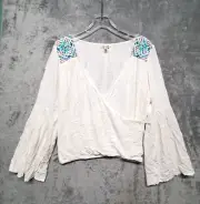 Billabong Top Womens Large Cream Shirt Embroidered Peasant Bohemian New Ways
