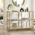 Oikiture Console Table Tempered Glass Sofa Table Hall Side Entry Black/Gold