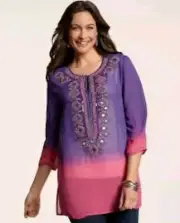 Chico's Ombré Pretty Jada Tunic 3/4 Purple Crocus Size 1 Med Ethereal Gypsy Flaw