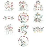 VINTAGE WINTER SNOWMEN Snowman - EMBROIDERED 10 QUILT BLOCKS-SET 6
