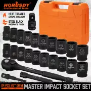 HORUSDY 24 Pcs 1/2" Drive Impact Socket Set SAE Metric Extension Bar Ratchet