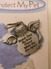 Protect My Pet Pewter Cat Tag WATCH OVER MY BEST FRIEND WHILE WE ARE APART - USA