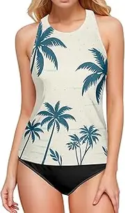[Joisal] Tankini Swimsuits, Womens Swim Tops with Bra Built in, Elegant Floral Black Top Swimsuits for Women, Small