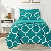 Amazon Basics 5-Piece Lightweight Microfiber Bed-In-A-Bag Comforter Bedding Set - Twin/Twin XL, Teal Trellis
