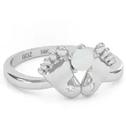 Baby Feet Opal Diamond Ring In 14k Gold