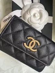 New 23B Chanel Flap Card Holder Black Caviar BIG Gold CC Wallet Mini Micro Bag