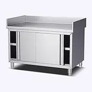 GUAWJRZDP Stainless Steel Kitchen Worktop, Food Prep Worktable, Steel Prep Table with 3-Sided Backsplash, with Sliding Doors and Storage Space, Heavy Duty Prep Worktable for Restaurant Hotel(L80xW60cm