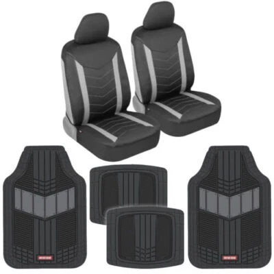 Gray Waterproof Neoprene Complete Sideless Seat Cover Set w/ 2-Tone Floor Mats (for: Fiat)