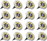 Solar Ground Lights Outdoor, 4/8/12/16/20 Pack Solar Powered LED Recessed Pathway Lights – Waterproof IP65, Auto On/Off, Warm White & Cool White for Garden, Deck, Driveway, Yard (Warm White, 16)