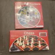 Pressman Family Classic Chess NIB 2-1/2" King Chess Set + Chinese Checkers New