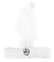 WIDE FLAPPER HEADBAND Feather Sequin Costume Gatsby Charleston Headpiece 1920s - White