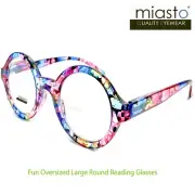 MIASTO ROUND "APFEL" BIG CIRCLE READING GLASSES+1.75 BLUE PINK OVERSIZE LARGE