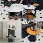 Italian Minimalist Saddle Leather Coffee Table Tempered Glass Side Table Storage