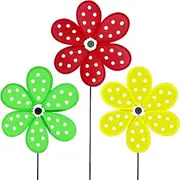 Wind Spinners, Dot Design Pinwheels for Kids, Set of 3 Funny Garden Decorations, Outdoor Windmills for Backyard, Lawn, Patio