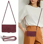 Cavor for iPhone SE 2020/ SE 2022/7/ 8 Case 4.7 inch PU Leather Folio Flip Wallet Back Cover Magnetic Case with Long Shoulder Lanyard Zipper Coin Purse 9 Card Holder Kickstand Wristlet Strap-Wine Red