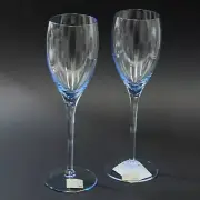 NEW Set of 2 Mikasa Crystal ELITE LIGHT BLUE Wine Glasses Yugoslavia VTG 8.25"