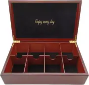 Tea Bag Organiser, Wooden Tea Box with 8 Compartments, Large Tea Holder Storage