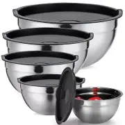 Strelitsia Mixing Bowls Set of 5,Stainless steel Nesting Bowls with Airtight ...