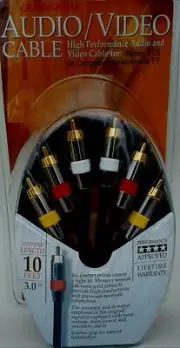 Quantaray Audio and Video Cable 10`ft Stereo, VCR and Camcorder Connection TV