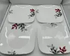 Corelle Kyoto Leaves Red Gray White Square Dinner Plates 10 1/2" (Set of 4)