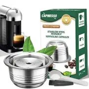Capmesso Stainless Steel Reusable Vertuoline Capsule for 8 oz. + Extra Foil Lids