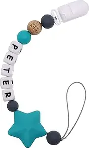 Panny & Mody Dummy Clip Boys Girls Personalised Name Soother Chain, Custom Soother Holder