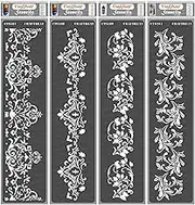 CrafTreat Indian Stencils for Painting on Canvas, Wallart, Home Decor, Bullet Journal Notebook and Scrapbooking Supplies - Damask Rangoli Borders 4 pcs - 3X12 - Reusable DIY Arts & Crafts Supplies