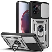 case For Moto Edge 30 Ultra Slide Camera Lens Protection and Built in 360 Rotatable Ring Holder - Silvery