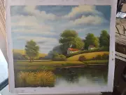 LANDSCAPE POND COUNTRY Original Reproduction Hand Painted on Canvas 20"x24"