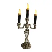 3-Arms LED Skeleton Candle Light Stand for Halloween Party Home Decor Battery Powered Golden three candles