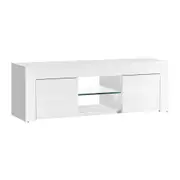 130cm High Gloss TV Stand Entertainment Unit Storage Cabinet Tempered Glass Shelf White