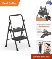 2 Step Ladder, Folding Step Stool with Wide Anti-Slip Pedal, Sturdy Steel Lad...