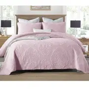 Cotton Rich Lightly Quilted Coverlet Set Royale Pink (Queen, King)