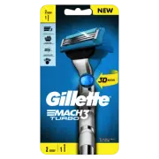 Gillette Mach 3 Turbo 1 Handle + 2 Cartridges Sharper Blades 3D Motion Razor