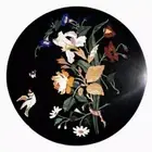 Black Marble Coffee Table Top Semi Precious Stone Inlay Work Side Table for Bar