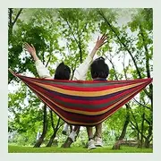 Double Camping Hammock, Multicoloured Striped Canvas, Outdoor Portable