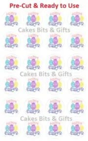 24x HAPPY EASTER LGE EGGS DESIGN Edible Wafer Cupcake Toppers PRECUT Ready 2 Use