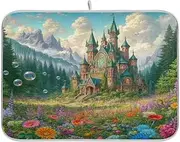 Castle Surrounded by Flowers Bubbles Dish Mat Kitchen Counter Countertop Protector Mat Kitchen Absorbent Dishwasher Drying Matt 18 x 24