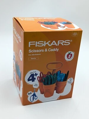 Fiskars 5 Inch Blunt-tip Kids Scissors with 4-Cup Carrying Caddy Pack of 24