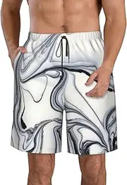 [OdDdot] Animal Northern Moose Print Men's Quick-Dry Swim Trunks,Breathable Swimming Board Shorts, for Summer Surfing Beach Swimwear, Black and White Paint Mixed, Small