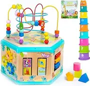 Pidoko Kids Wooden Baby Activity Cube - Gifts for 1 2 Year Old Boys and Girls - Montessori 1st First Birthday Gift for Babies Bundle