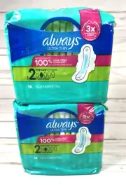 Always Long Super Ultra Thin Pads 16 Count Size 2 With Flexi Wings (2 Pack)