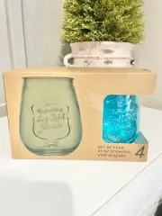 Home Essentials 21oz Retroware Mason Set 4 Stemless Blue Wine or Whiskey Glass