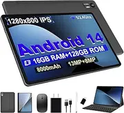 Android 14 Tablet with Keyboard，16GB RAM 128GB ROM 1TB Expand, 8000mAh Battery, 10.1 Inch Tablet with 13MP+8MP Camera/Bluetooth/GPS/WiFi/HD Display (Dark Gray)