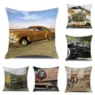 Vintage Style Decorative Cushion Cover Printed Pillowcase for Sofa Retro Car