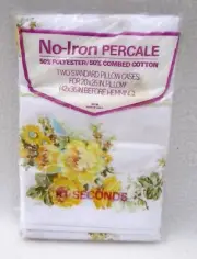 Vintage Pillow Cases Yellow Flower No Iron Percale #1 Seconds USA Floral NOS New