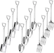 TPBSITNS 12PCS Dessert Spoons and Forks Set, Stainless Steel Shovel Shape Ice Cream Spoons, Mini Shovel Spoons for Coffee Yogurt Cake Fruit, Unique Silverware for Home Party Cocktail Appetizer
