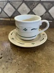 Longaberger Pottery Cup & Saucer Woven Traditions Heritage Green Coffee Tea USA